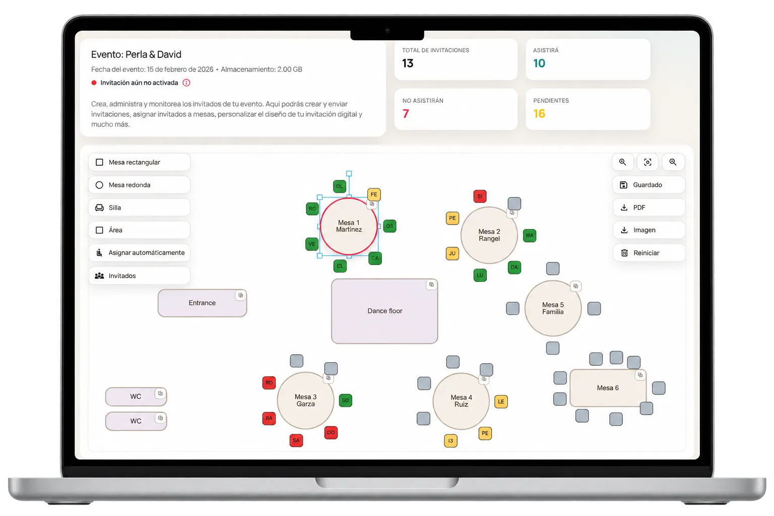 FiestaPic seating plan on a laptop